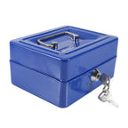 1Pc Mini Portable Iron Petty Lockable Cash Money Coin Safe Security Box Household (Blue)