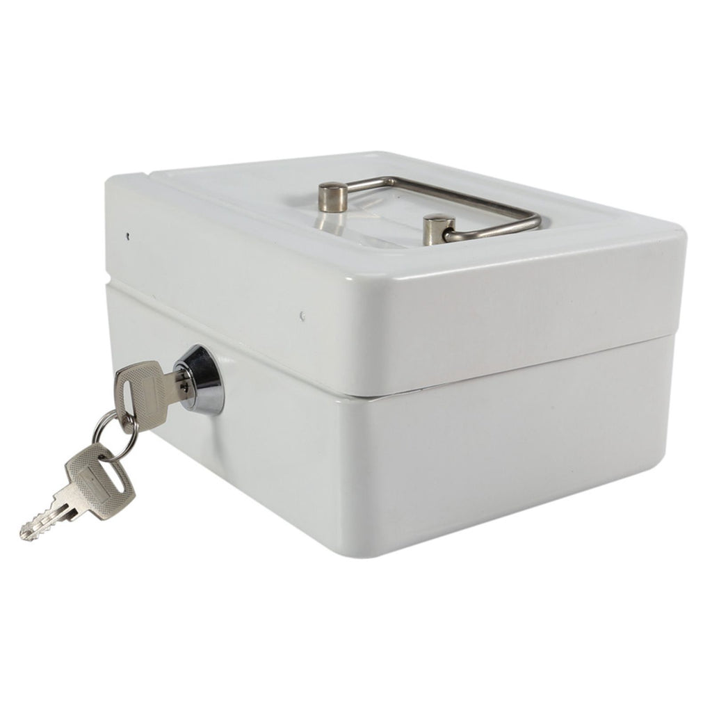 1Pc Mini Portable Iron Petty Lockable Cash Money Coin Safe Security Box Household (White)