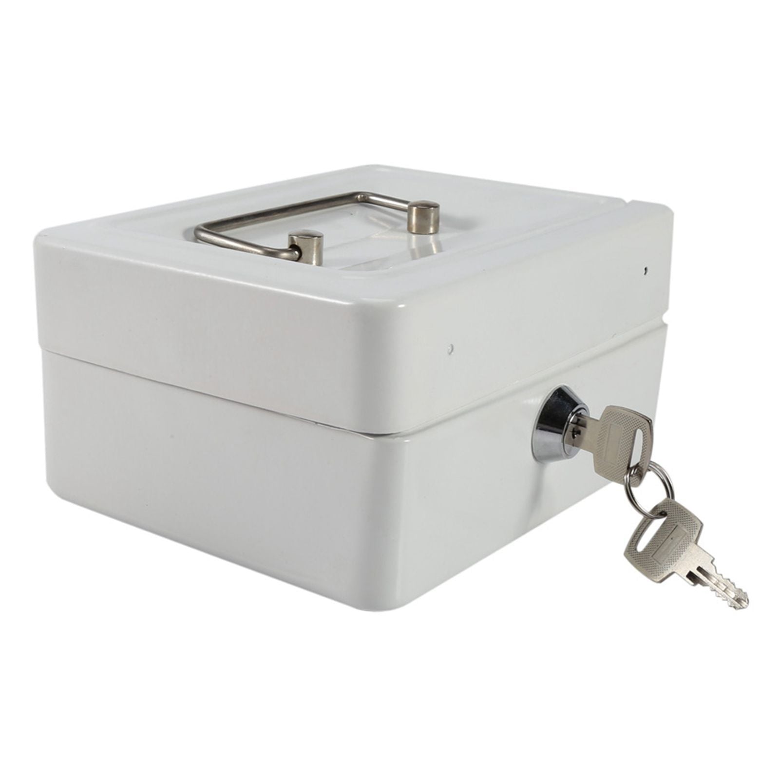 1Pc Mini Portable Iron Petty Lockable Cash Money Coin Safe Security Box Household (White)