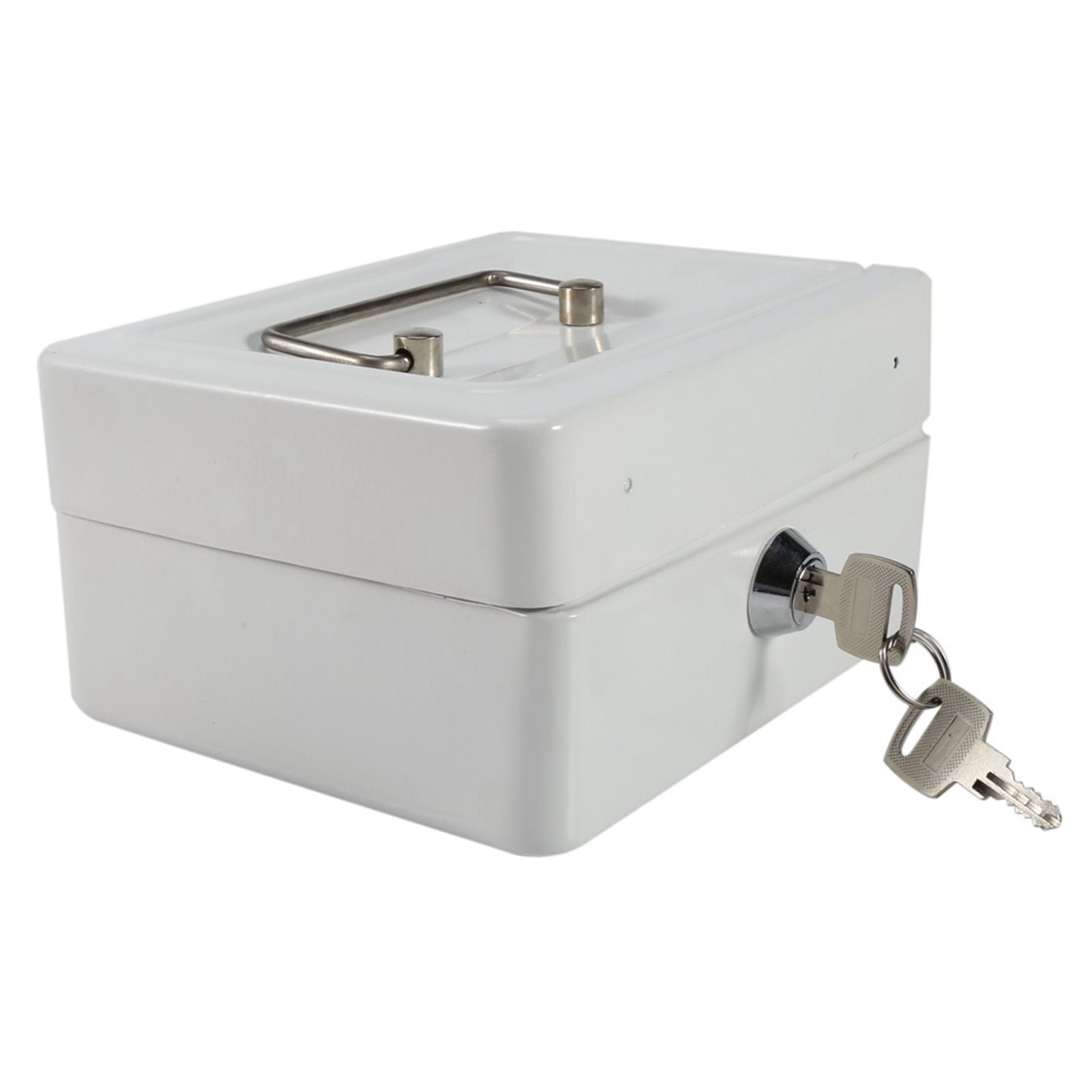1Pc Mini Portable Iron Petty Lockable Cash Money Coin Safe Security Box Household (White)