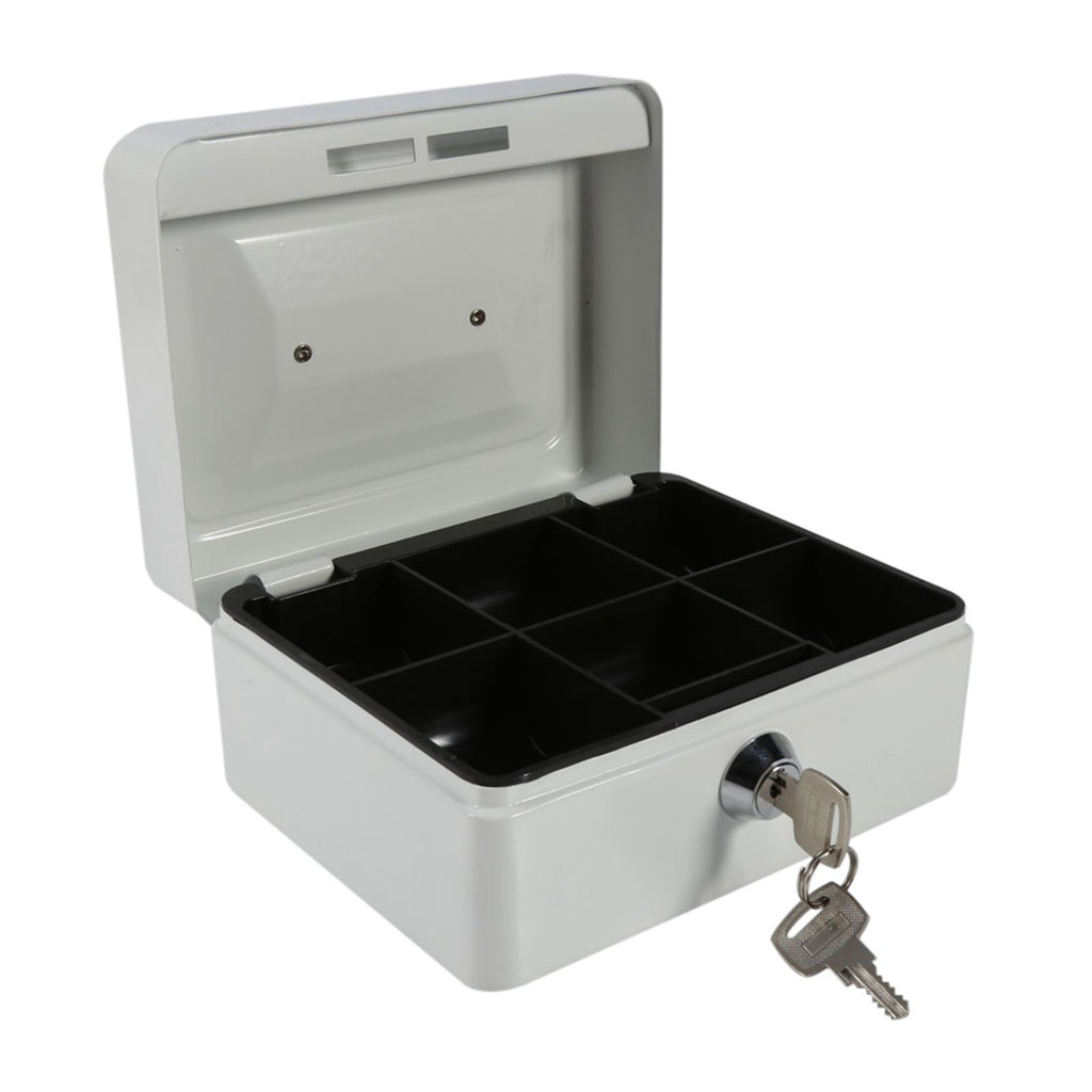 1Pc Mini Portable Iron Petty Lockable Cash Money Coin Safe Security Box Household (White)