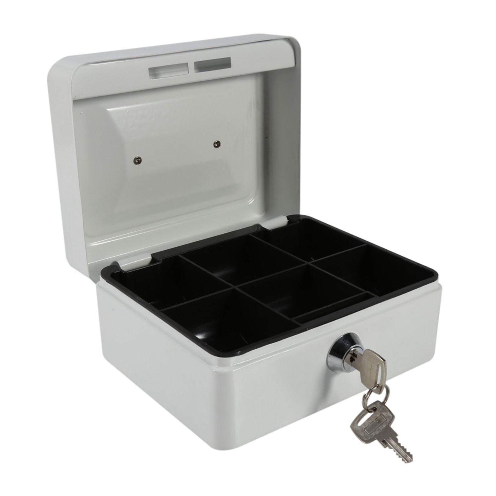 1Pc Mini Portable Iron Petty Lockable Cash Money Coin Safe Security Box Household (White)