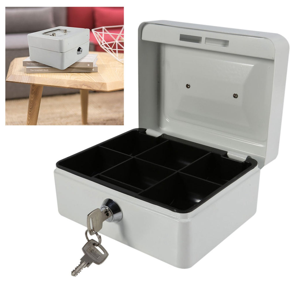 1Pc Mini Portable Iron Petty Lockable Cash Money Coin Safe Security Box Household (White)