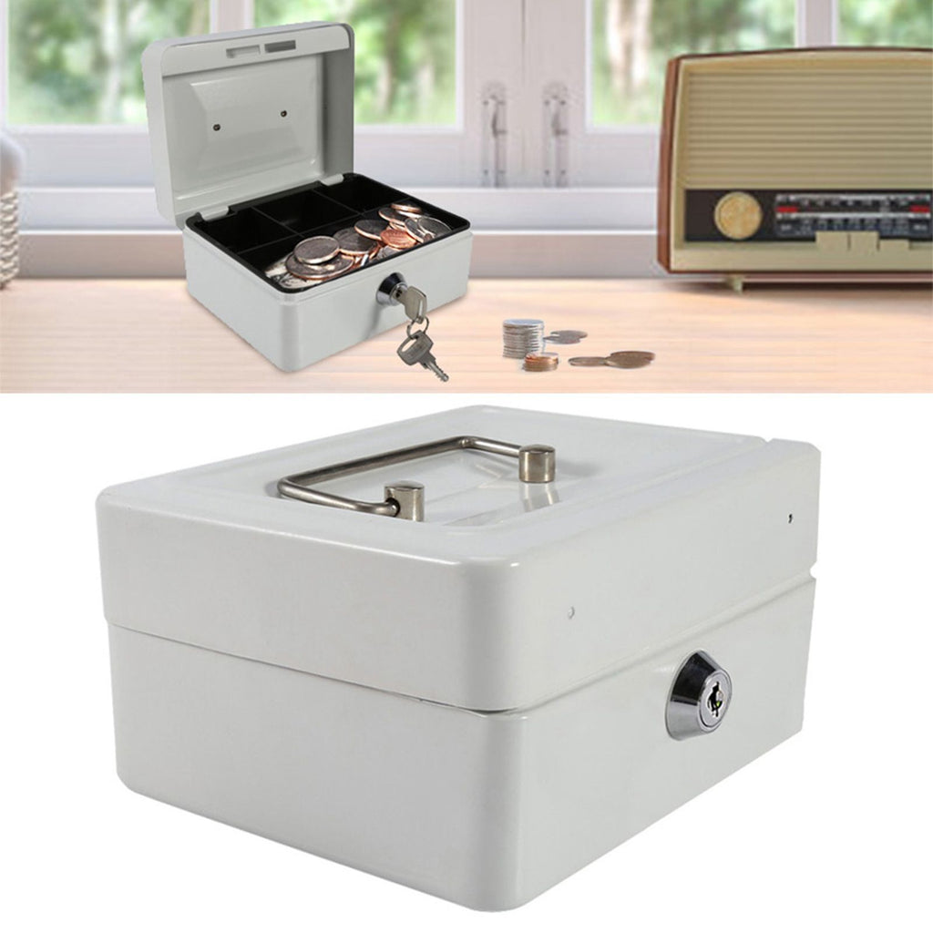 1Pc Mini Portable Iron Petty Lockable Cash Money Coin Safe Security Box Household (White)