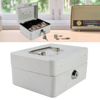 1Pc Mini Portable Iron Petty Lockable Cash Money Coin Safe Security Box Household (White)