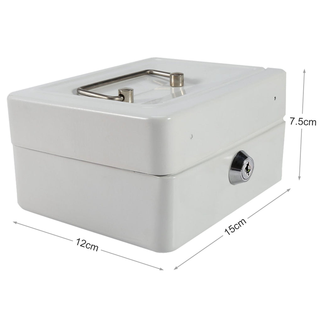 1Pc Mini Portable Iron Petty Lockable Cash Money Coin Safe Security Box Household (White)