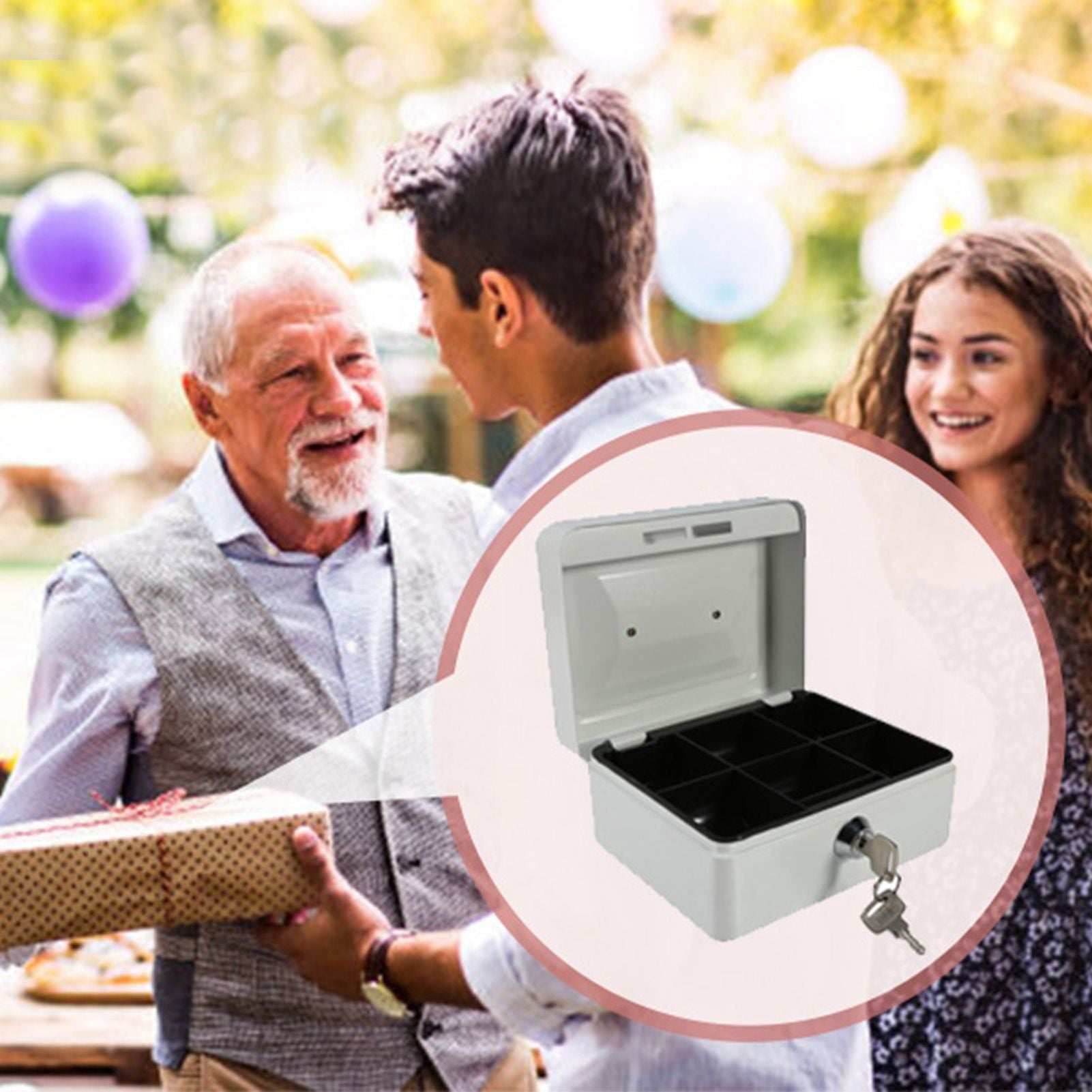 1Pc Mini Portable Iron Petty Lockable Cash Money Coin Safe Security Box Household (White)