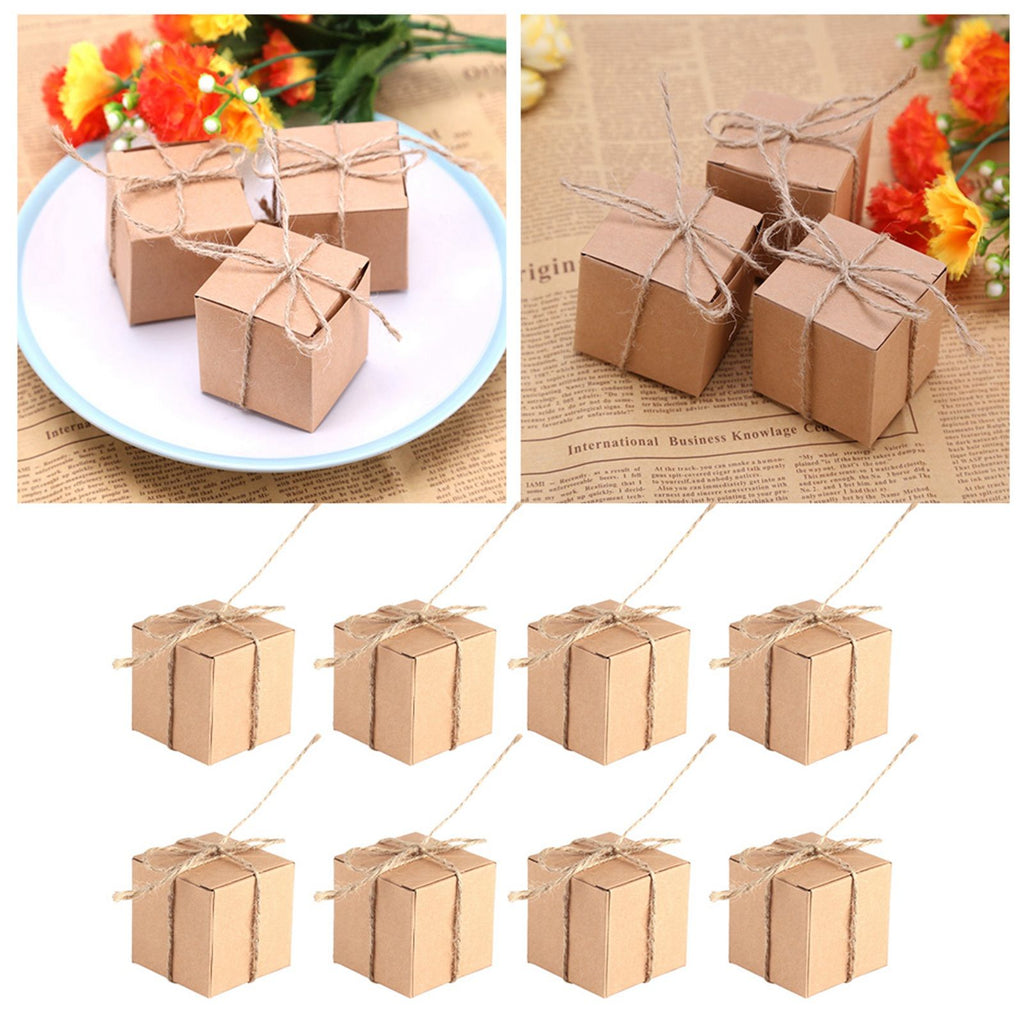 50PCS Brown Kraft Paper Square Wedding Favor Candy Chocolate Gift Party Supply Boxes