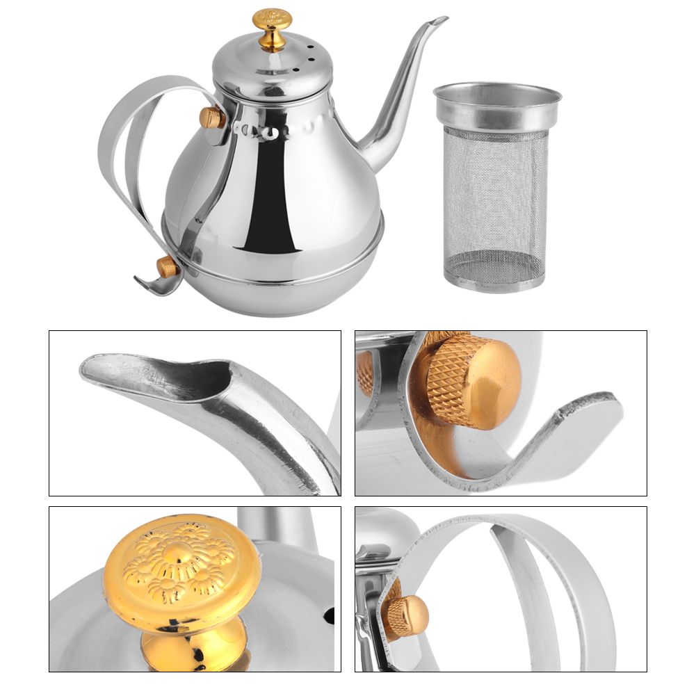 1.2L Stainless Steel Gooseneck Pour Coffee Drip Kettle Tea Filter Pot Indoor