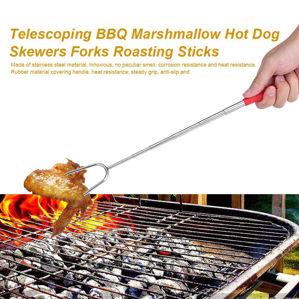 5Pcs Telescoping BBQ Marshmallow Hot Dog Skewers Forks Roasting Sticks Camping