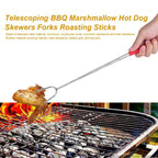 5Pcs Telescoping BBQ Marshmallow Hot Dog Skewers Forks Roasting Sticks Camping