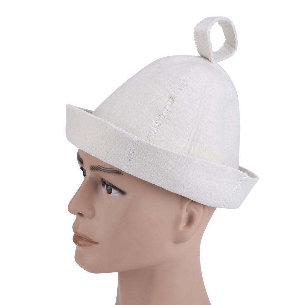 White Wool Felt Sauna Hat Cap for Russian Banya Sauna Hut With Hang Loop Supply
