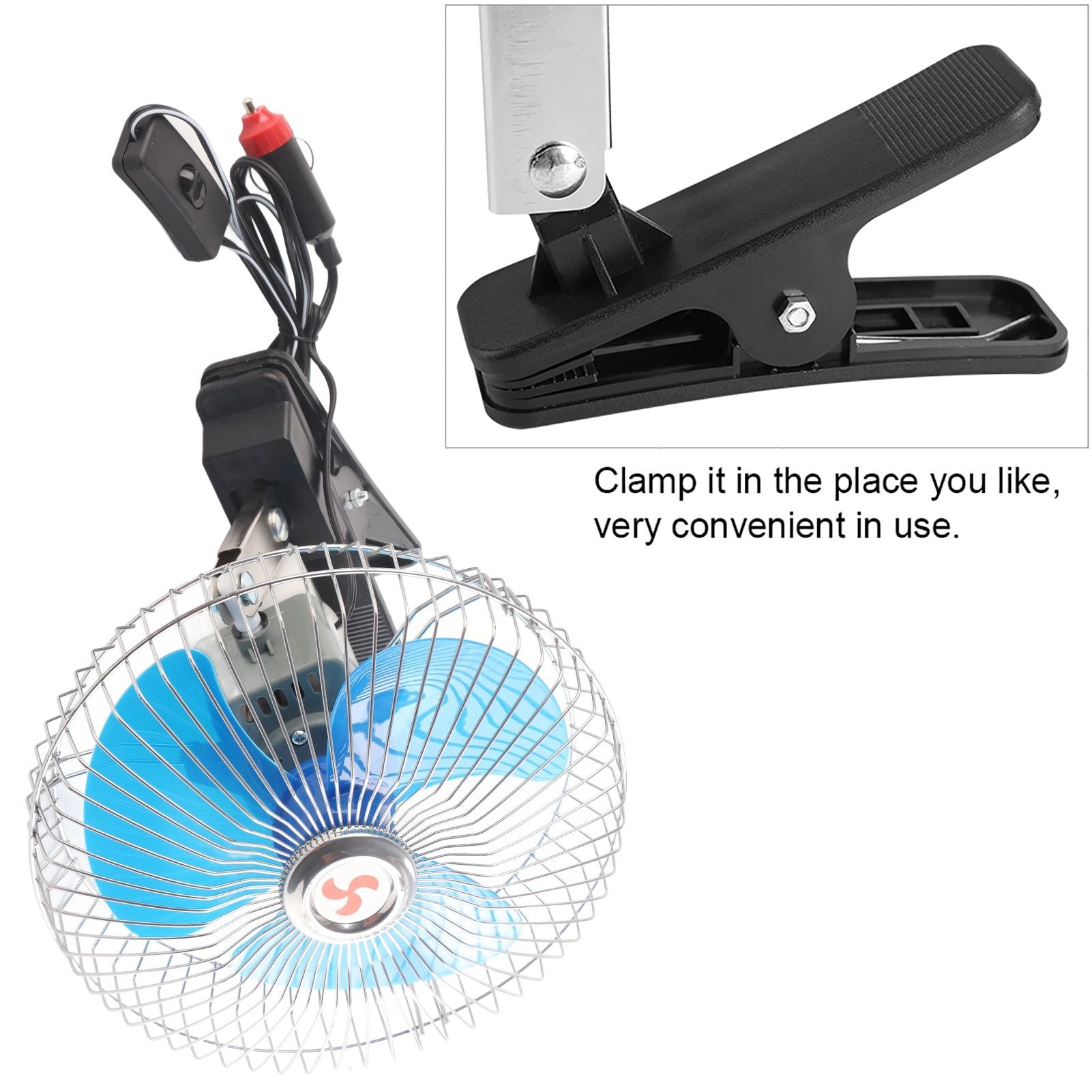 12V 25W Mini Portable Auto Vehicle Clip On Cooling Oscillating Fan for Car Truck Dashboard