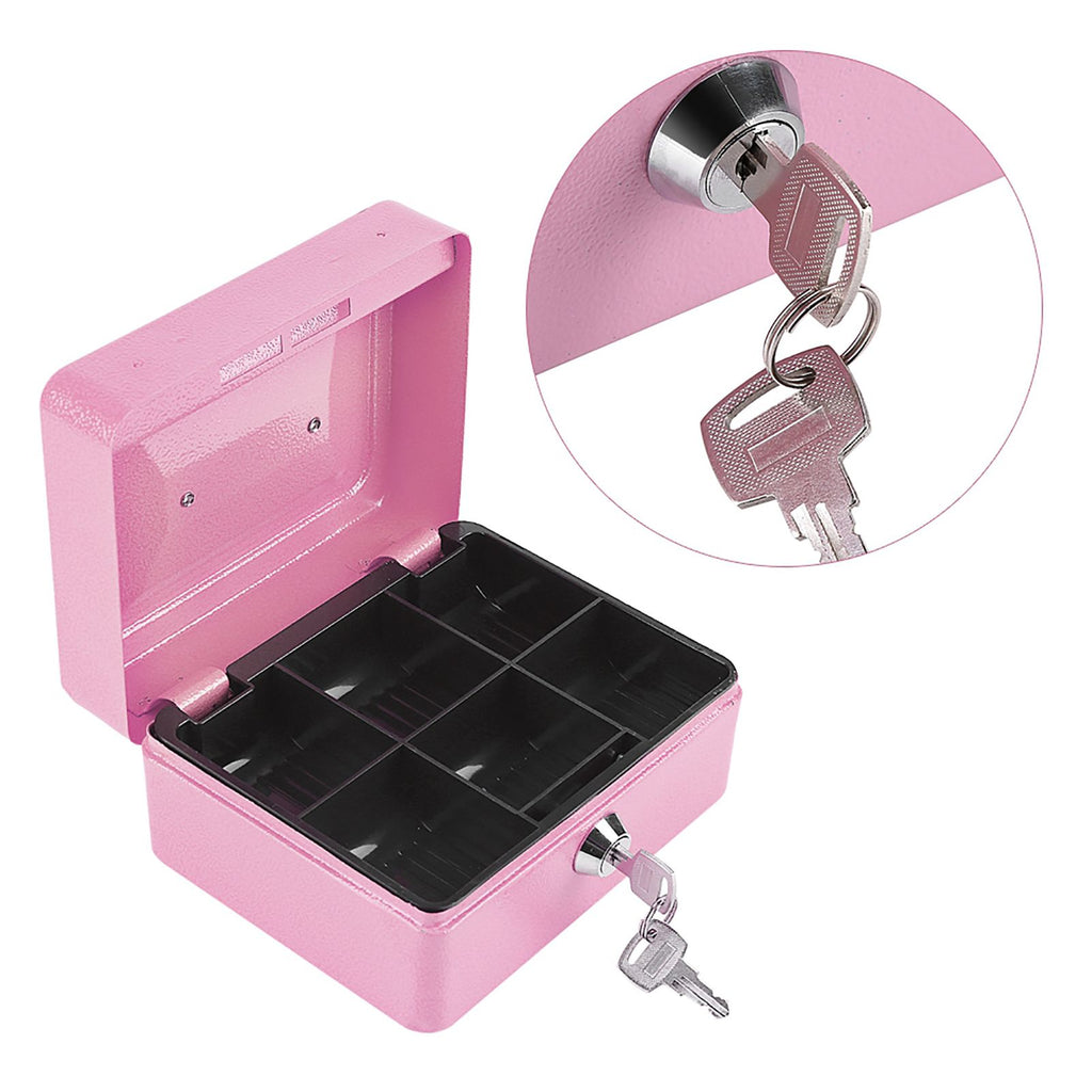 1Pc Mini Portable Steel Petty Lockable Cash Money Coin Safe Security Box Household Pink