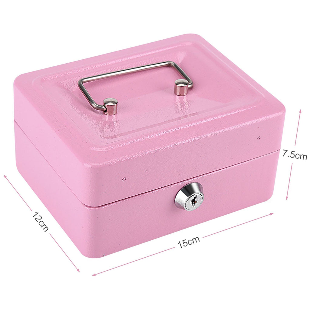 1Pc Mini Portable Steel Petty Lockable Cash Money Coin Safe Security Box Household Pink