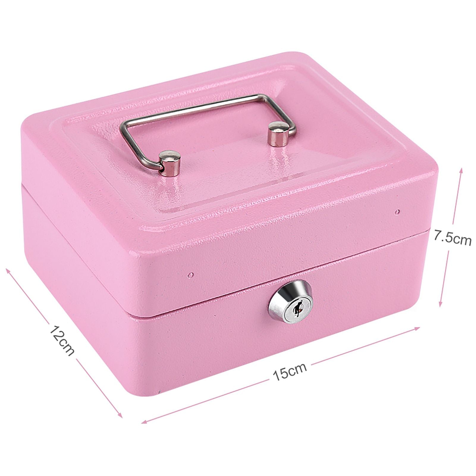 1Pc Mini Portable Steel Petty Lockable Cash Money Coin Safe Security Box Household Pink