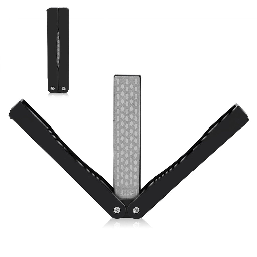 Outdoor Camping Folding Double Sided 400/600# Sharpener Stone Whetstone Sharpening Tool (Black)