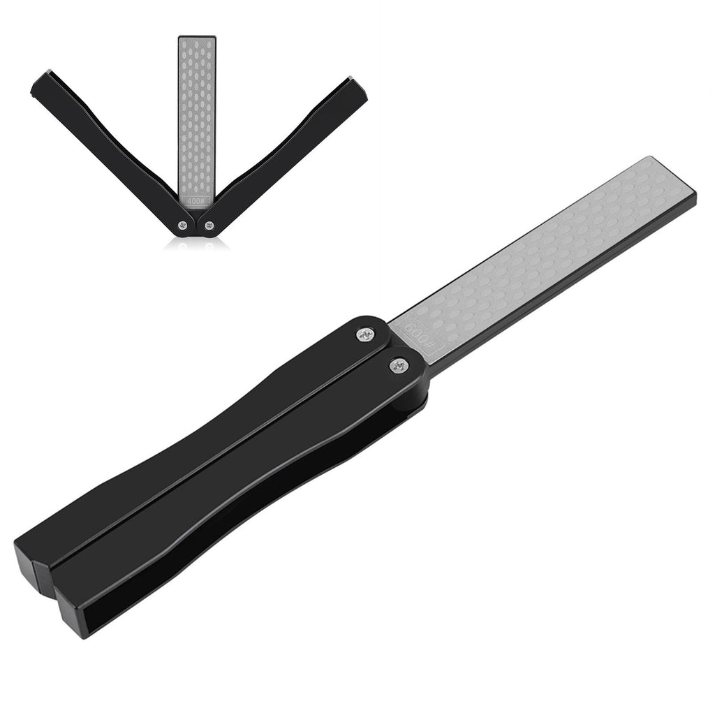 Outdoor Camping Folding Double Sided 400/600# Sharpener Stone Whetstone Sharpening Tool (Black)