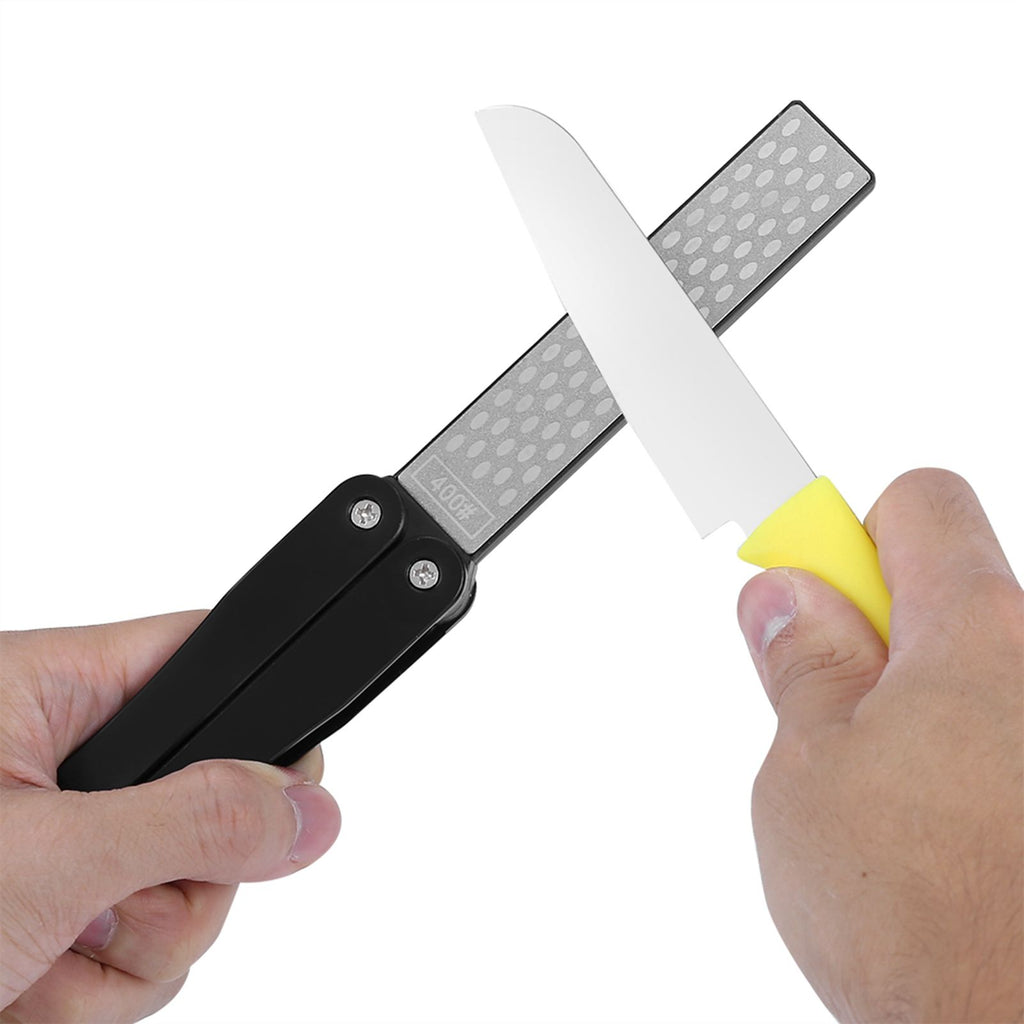 Outdoor Camping Folding Double Sided 400/600# Sharpener Stone Whetstone Sharpening Tool (Black)