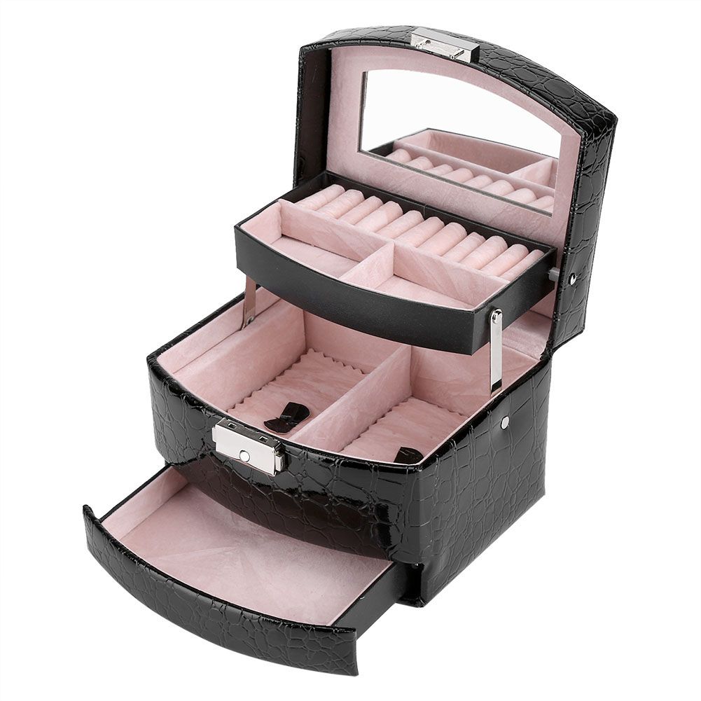 3 Layers Jewelry Necklace Ring Storage Box Case Lady Gift Home Supplies