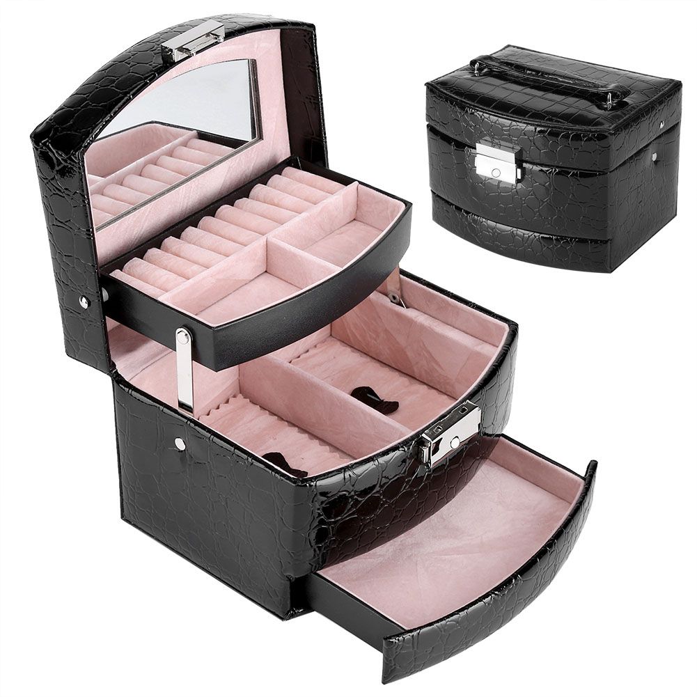 3 Layers Jewelry Necklace Ring Storage Box Case Lady Gift Home Supplies