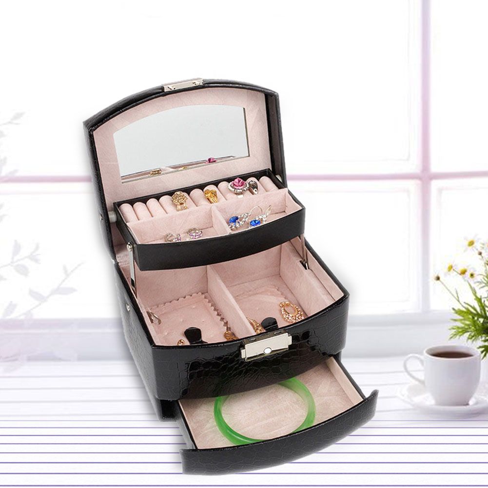 3 Layers Jewelry Necklace Ring Storage Box Case Lady Gift Home Supplies