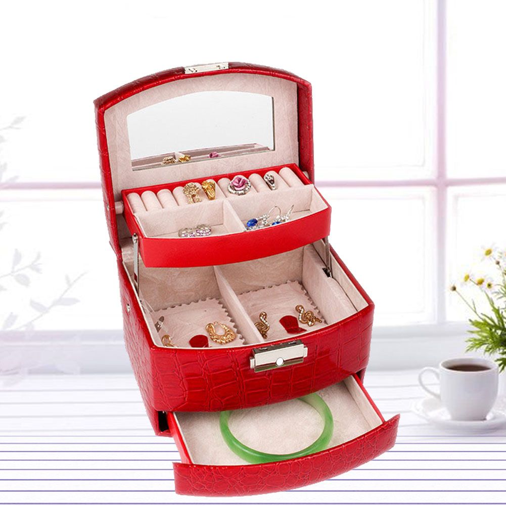 3 Layers Jewelry Necklace Ring Storage Box Case Lady Gift Home Supplies