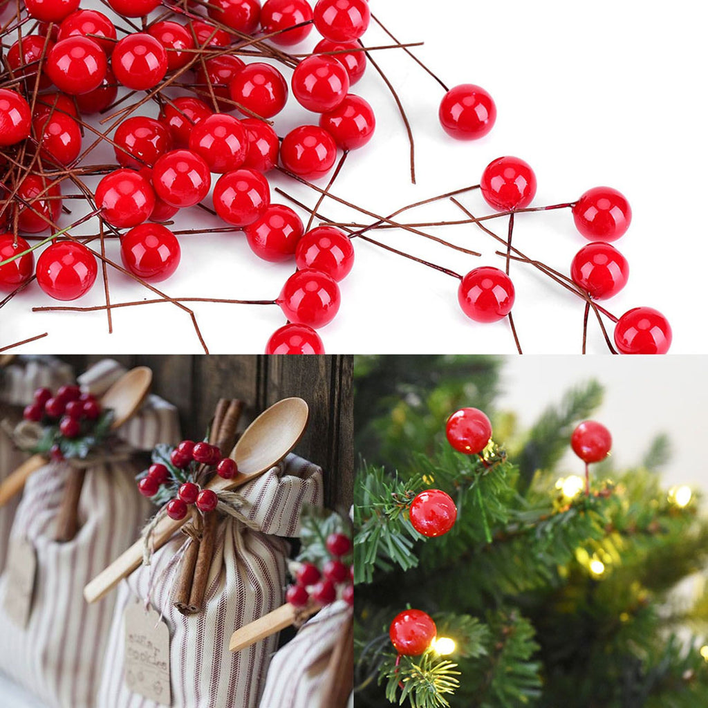 100pcs Artificial Red Holly Berry Christmas Home Decoration Hanging Ornaments