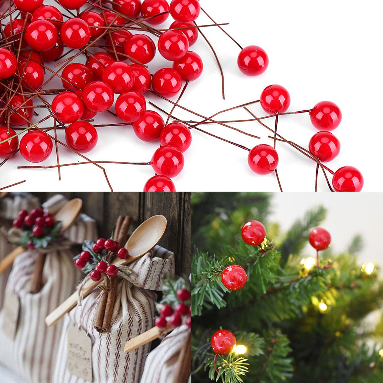 100pcs Artificial Red Holly Berry Christmas Home Decoration Hanging Ornaments