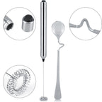 Kitchen Stainless Steel Handheld Battery Operated Electric Coffee Milk Frother with Spoon