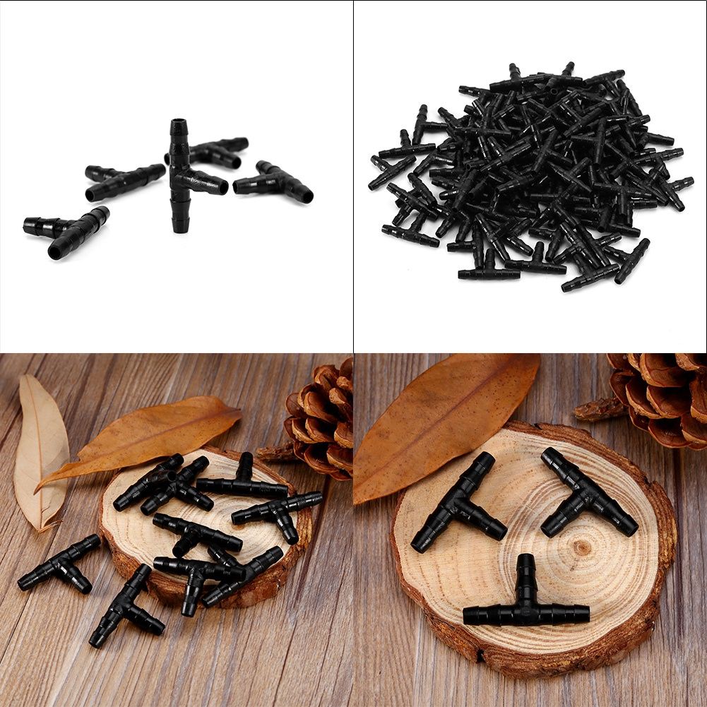 100PCS Sprinkler Irrigation T Pipe Barb Hose Fitting Joiner Drip System
