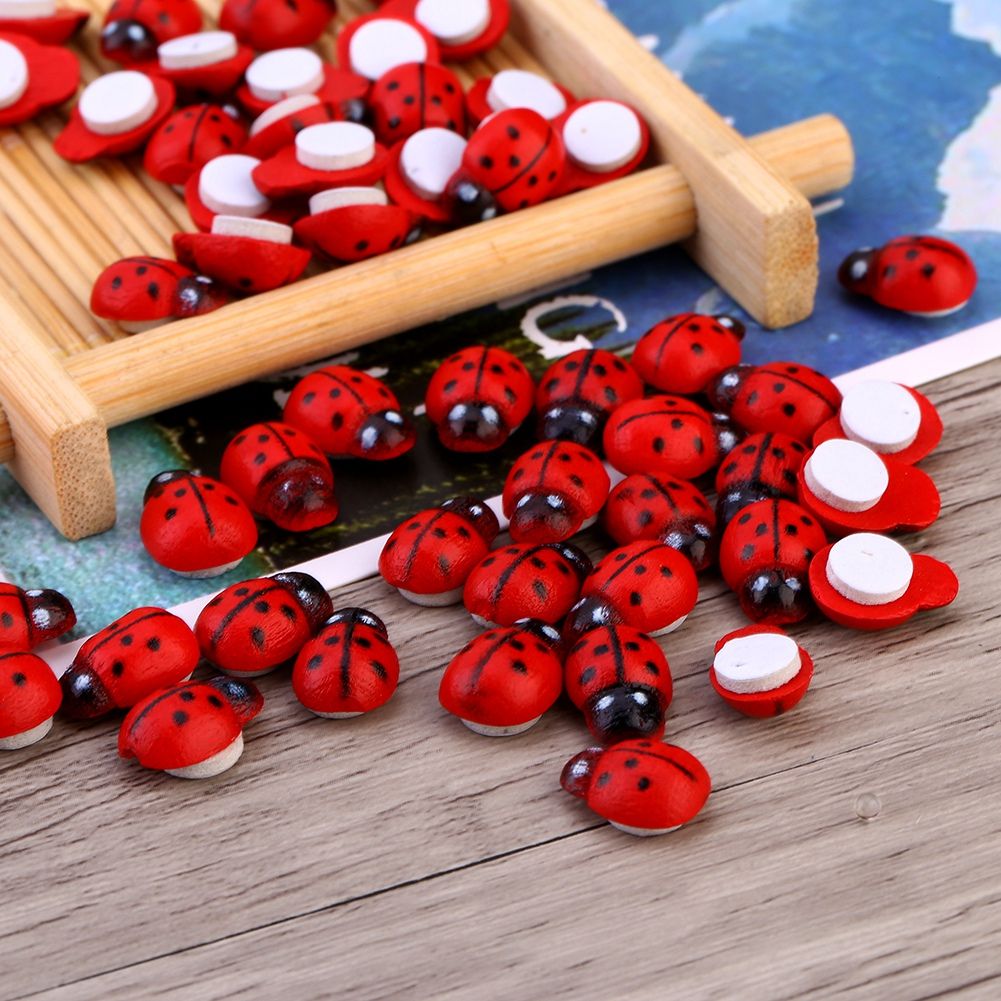 100pcs/bag Animal Wooden Ladybug Sponge Home Decoration Wall Sticker Craft For Children Kids