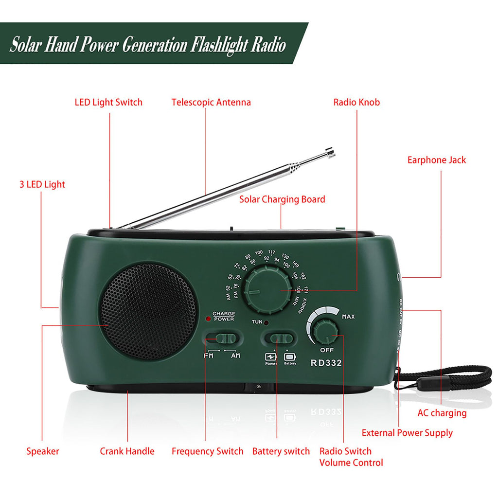 Solar Hand Crank AM/FM Radio with LED Flashlight Emergency Phone Charger