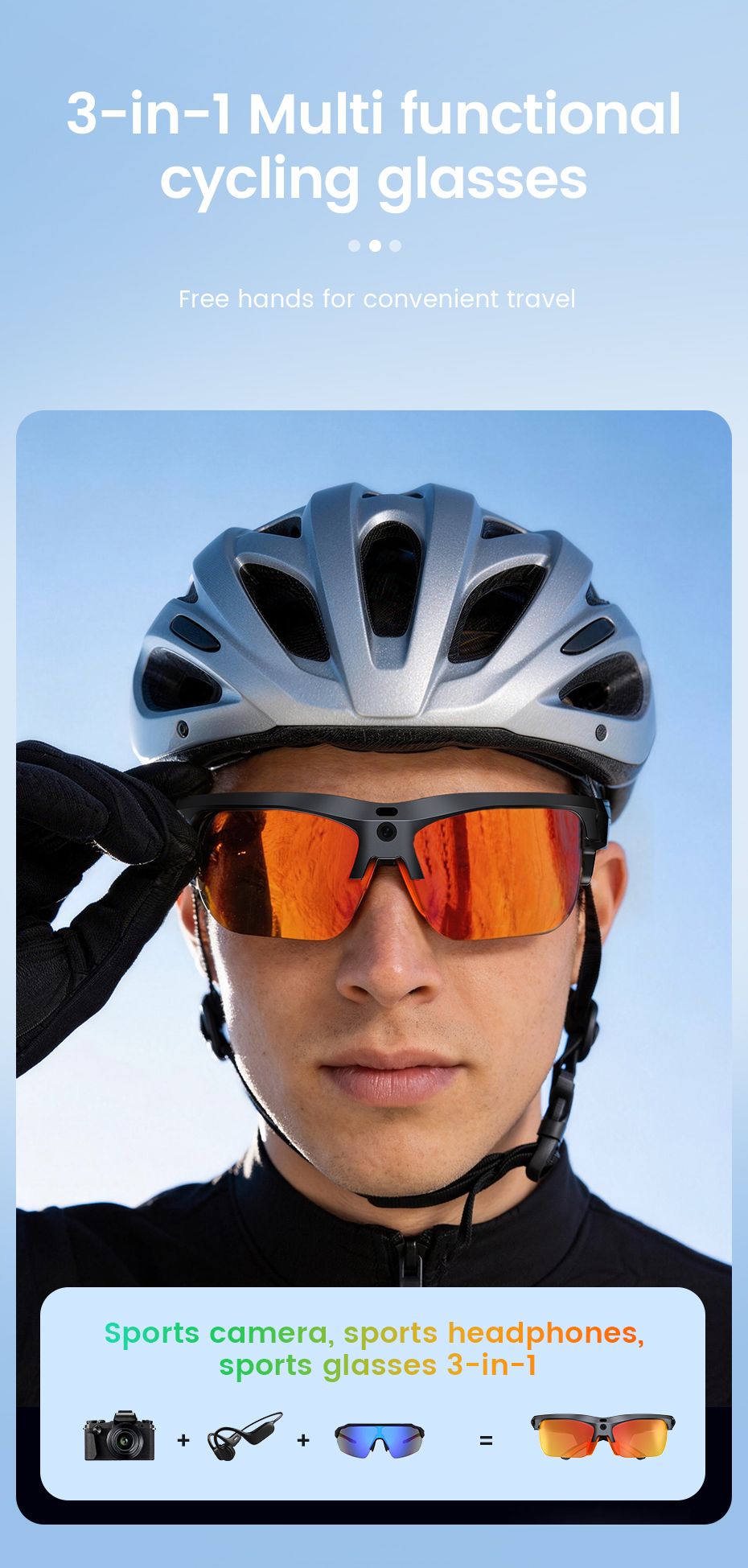 E08 Smart Bluetooth Cycling Sunglasses with Camera, UV400 Outdoor Sports Glasses，orange