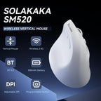 SOLAKAKA SM520 Tri-Mode Vertical Ergonomic Mouse, 24000 DPI Programmable Wireless Vertical Mouse，white