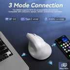 SOLAKAKA SM520 Tri-Mode Vertical Ergonomic Mouse, 24000 DPI Programmable Wireless Vertical Mouse，white