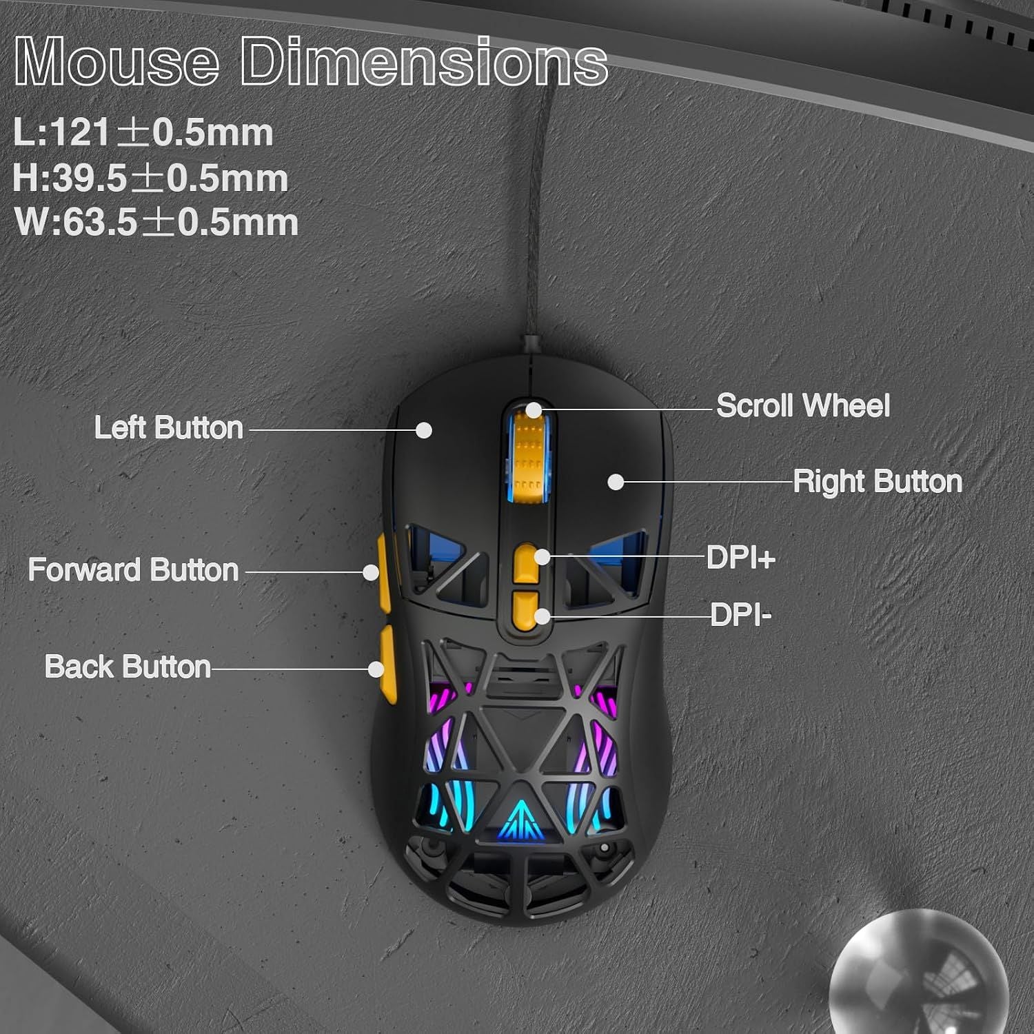 SOLAKAKA SM901 Gaming Mouse,13800DPI RGB Mouse with Programmable Buttons,53g Lightweight Wired Mouses for Gamer,Black