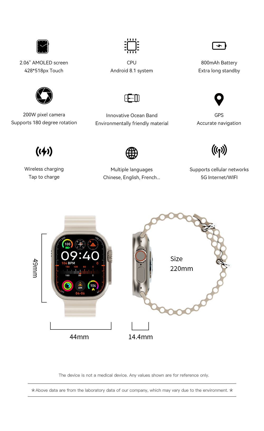 UltraAi3 5G Smart Watch, Retractable Rotating Camera，silver