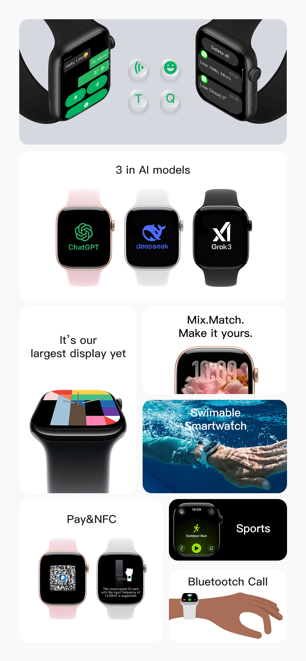 Watch 11 Pro Smartwatch with 3 Built-in AI Models，black