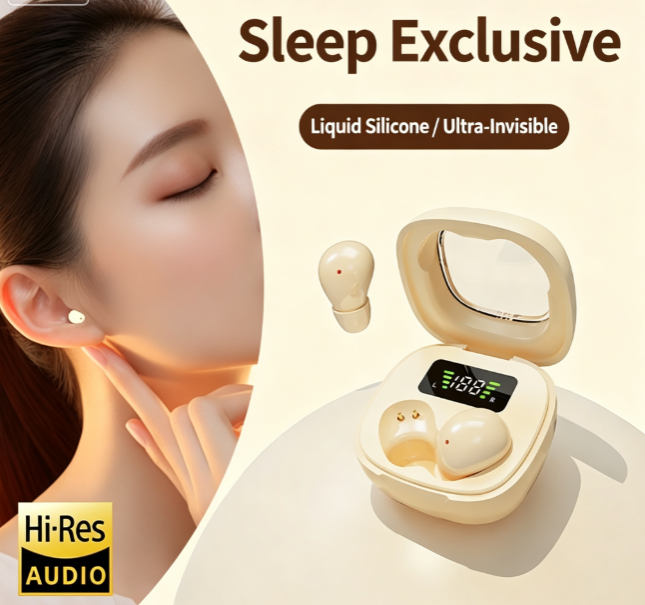 Y19 Mini Hidden Sleep Wireless Bluetooth Earbuds with LED Digital Display，black