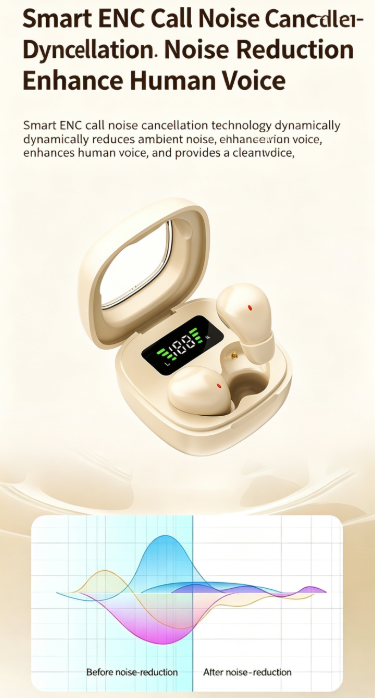 Y19 Mini Hidden Sleep Wireless Bluetooth Earbuds with LED Digital Display，black