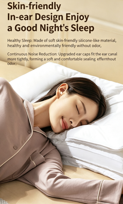 Y19 Mini Hidden Sleep Wireless Bluetooth Earbuds with LED Digital Display，Cream Skin