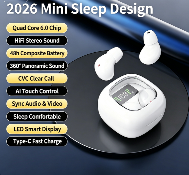Y19 Mini Hidden Sleep Wireless Bluetooth Earbuds with LED Digital Display，white