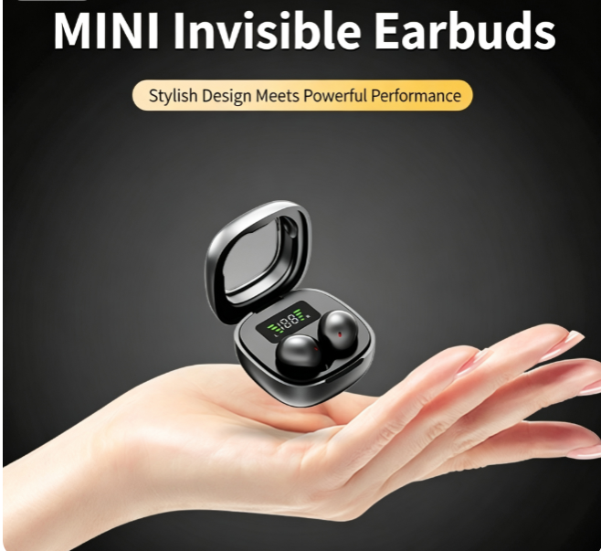 Y19 Mini Hidden Sleep Wireless Bluetooth Earbuds with LED Digital Display，white