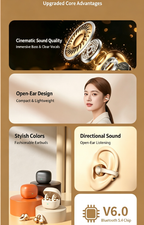 Y63 Zero Pressure Open Ear Wireless Earbuds Bluetooth 6.0 Heavy Bass Headphones，orange