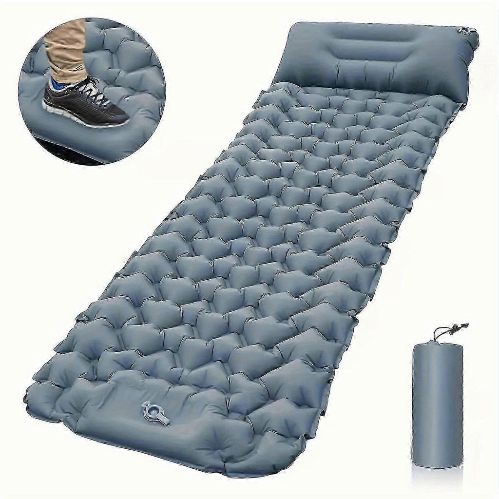 Portable Sleeping Pad, Camping Inflatable Mattress With Pillows, Folding Ultralight Air Cushion For Outdoor Hiking Trekking well - Blue