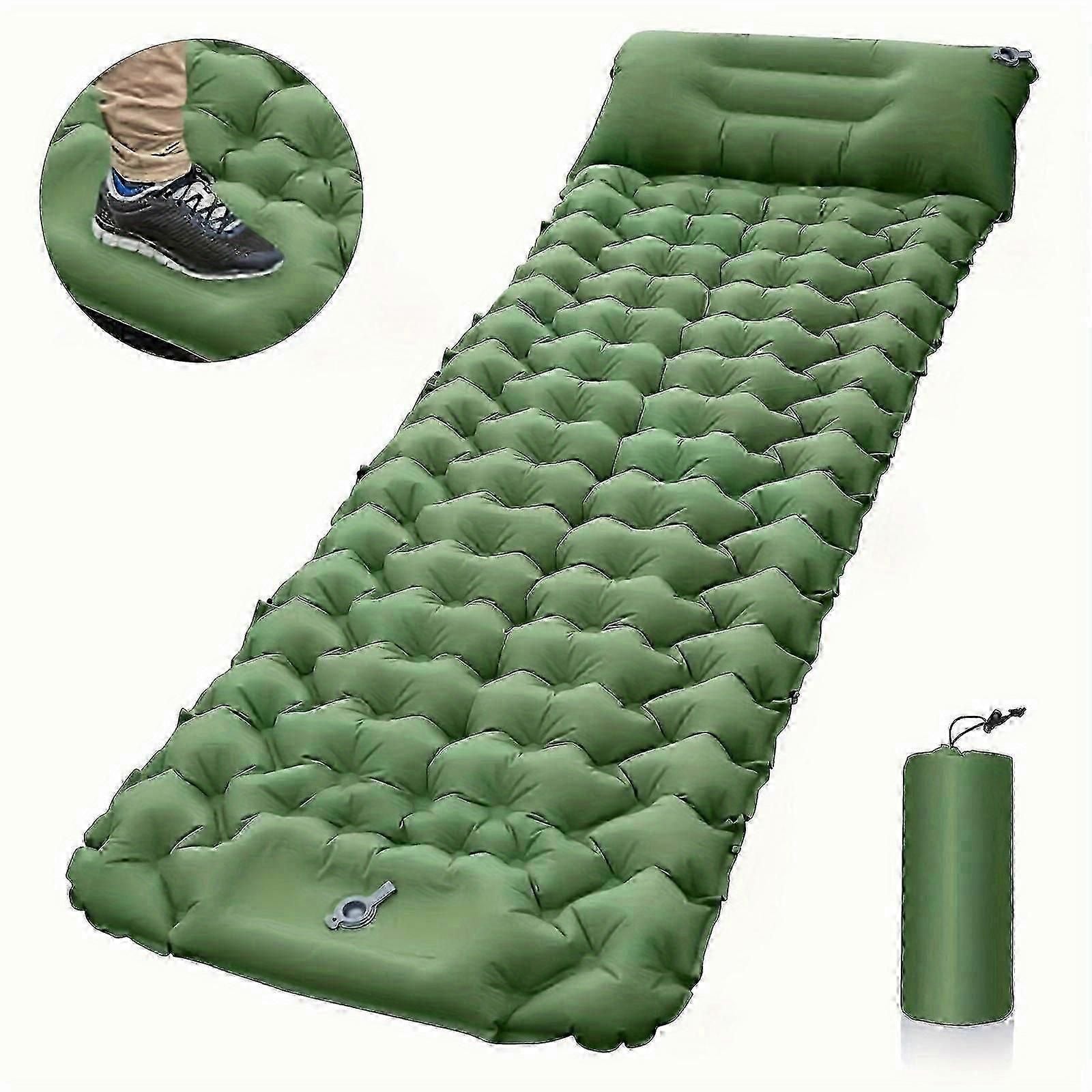 Portable Sleeping Pad, Camping Inflatable Mattress With Pillows, Folding Ultralight Air Cushion For Outdoor Hiking Trekking well - Blue