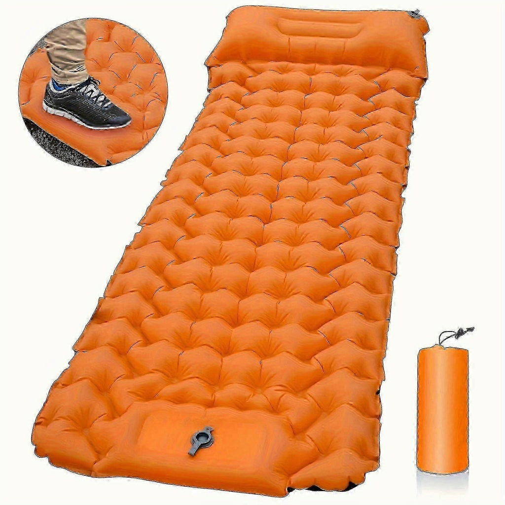 Portable Sleeping Pad, Camping Inflatable Mattress With Pillows, Folding Ultralight Air Cushion For Outdoor Hiking Trekking well - Blue