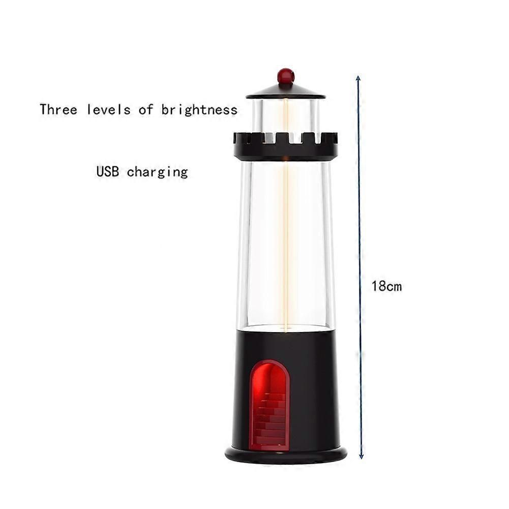 Three Layer Lighting Lighthouse Camping Maglev Camping Atmosphere Breathing Light Home Portable Sleep Light Black