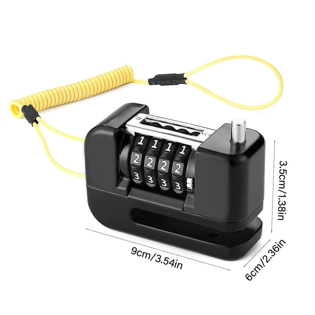 4-Digit Combination Disc Brake Lock, Portable Anti-Theft Security Lock for Motorcycle, Bicycle and Scooter - Yellow